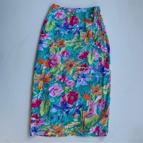 Jams World Dresses & Skirts - Jams World Tiger Lily Hawaiian Floral True Wrap Skirt Sz Small Adjustable Rayon